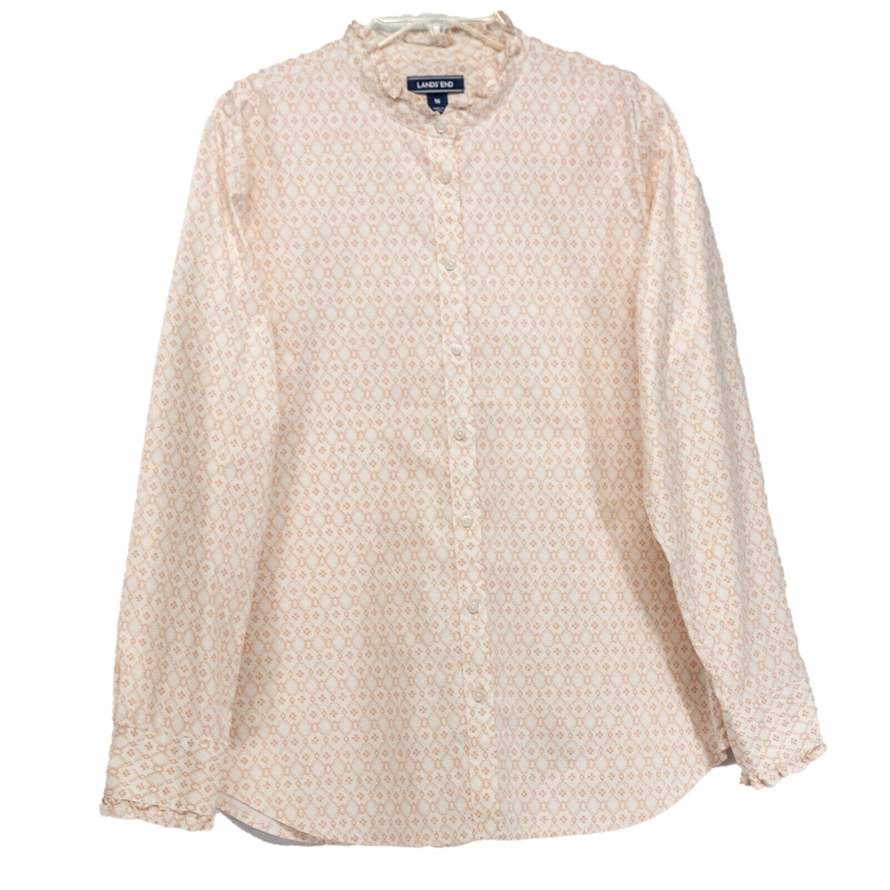 Lands' End Pink Patterned Long-Sleeve Button-Up Blouse